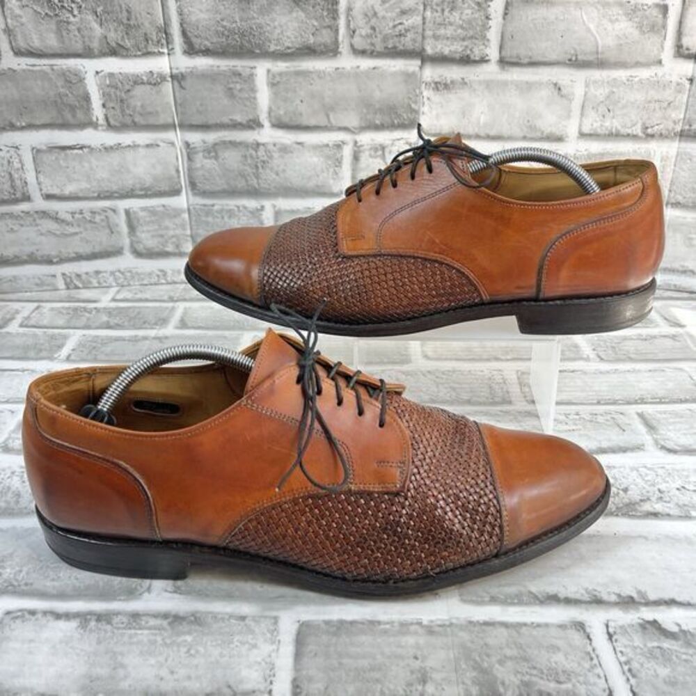 Allen Edmonds Lauderdale Men's Size 12 D Brown Leather Woven Dress Oxford Shoes